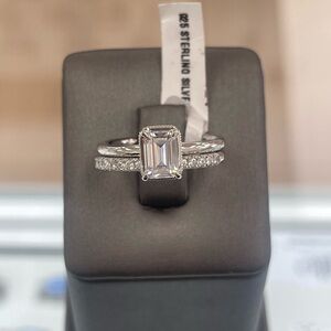 Sterling Silver Emerald Cut Ring Set